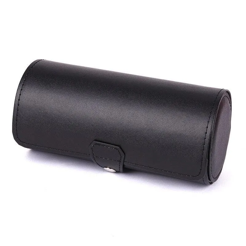Black Leather Watch Roll (3 watches)