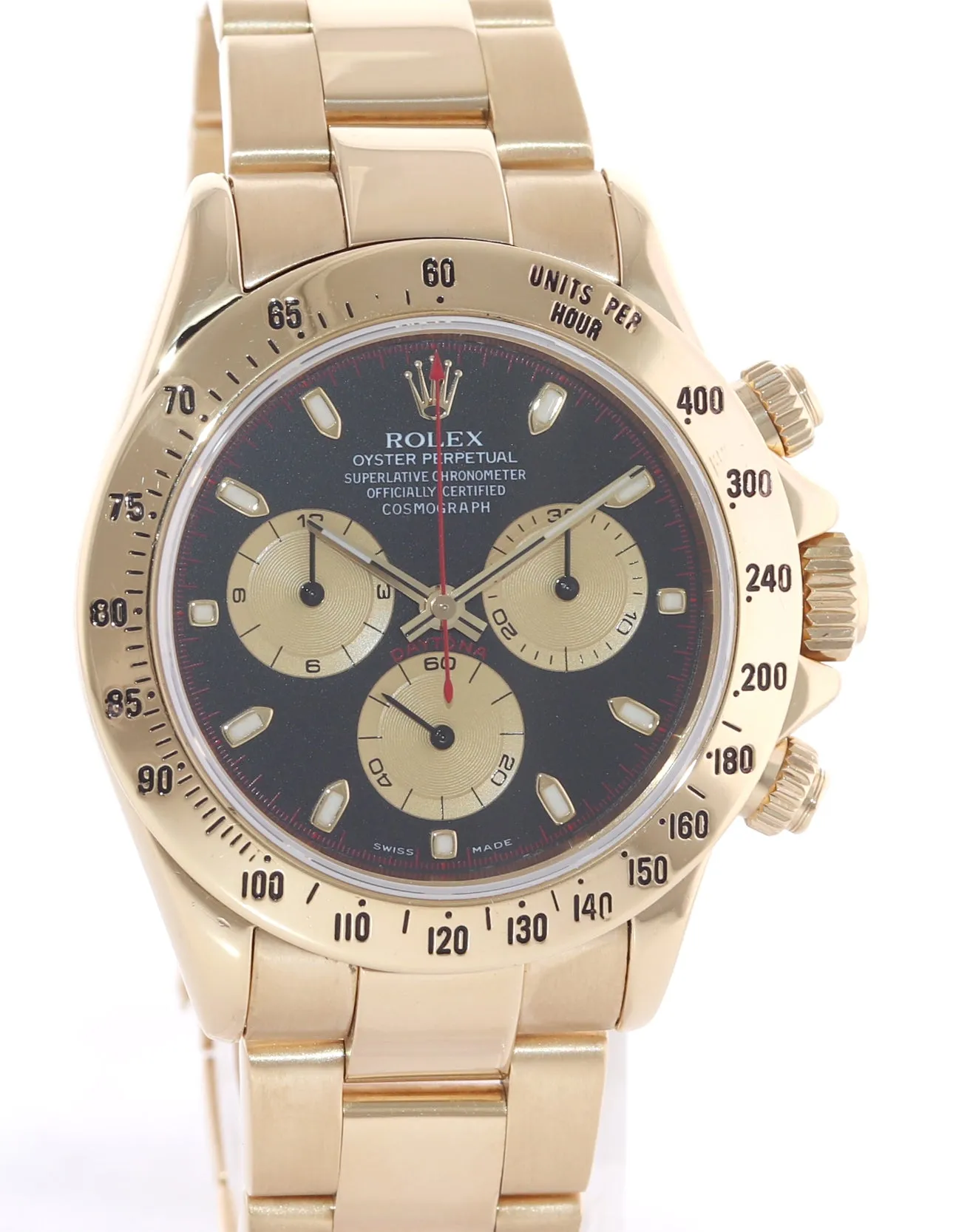 BOX & PAPERS Rolex Daytona 116528 Paul Newman Black Chrono Yellow Gold Watch