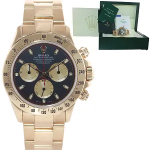 BOX & PAPERS Rolex Daytona 116528 Paul Newman Black Chrono Yellow Gold Watch