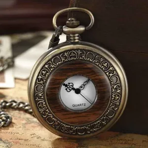 Box Package Solid Wood Mechanical Pocket Watch FOB Chain Locket Dial Hollow Steampunk Skeleton Men Women Mens Male Clock Watches
