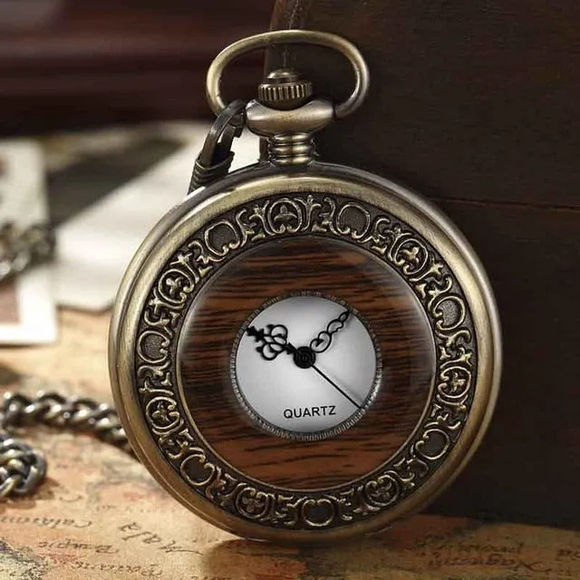 Box Package Solid Wood Mechanical Pocket Watch FOB Chain Locket Dial Hollow Steampunk Skeleton Men Women Mens Male Clock Watches