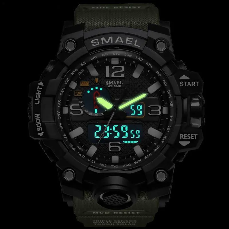 Brand Luxury Military Sports Men Quartz Analog LED Digital Watches For Man Waterproof 50M Dual Display Wristwatches