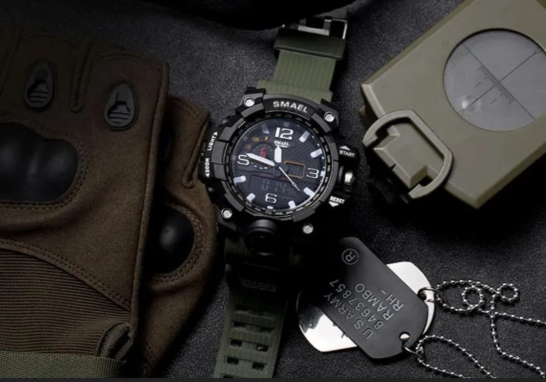 Brand Luxury Military Sports Men Quartz Analog LED Digital Watches For Man Waterproof 50M Dual Display Wristwatches