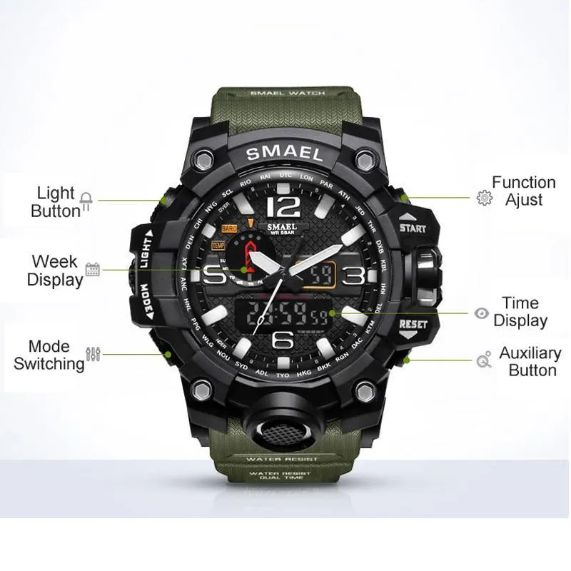 Brand Luxury Military Sports Men Quartz Analog LED Digital Watches For Man Waterproof 50M Dual Display Wristwatches