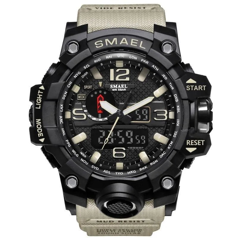 Brand Luxury Military Sports Men Quartz Analog LED Digital Watches For Man Waterproof 50M Dual Display Wristwatches