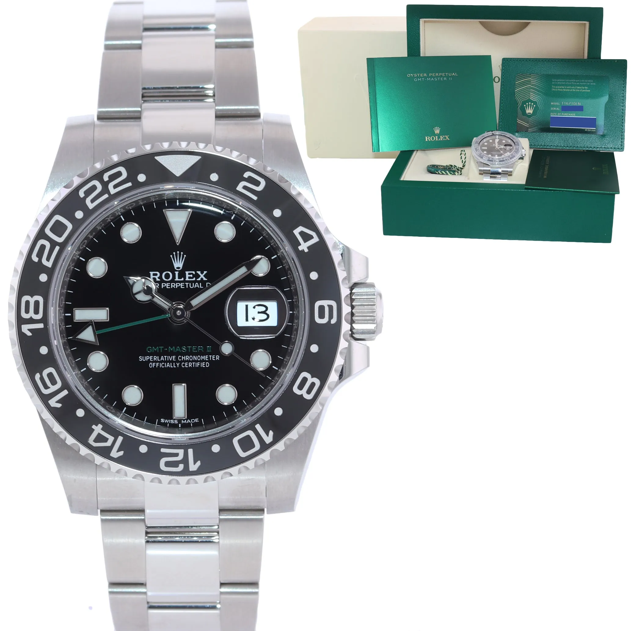 BRAND New 2020 Papers Rolex GMT Master II 116710 Steel Ceramic Black 40mm Watch