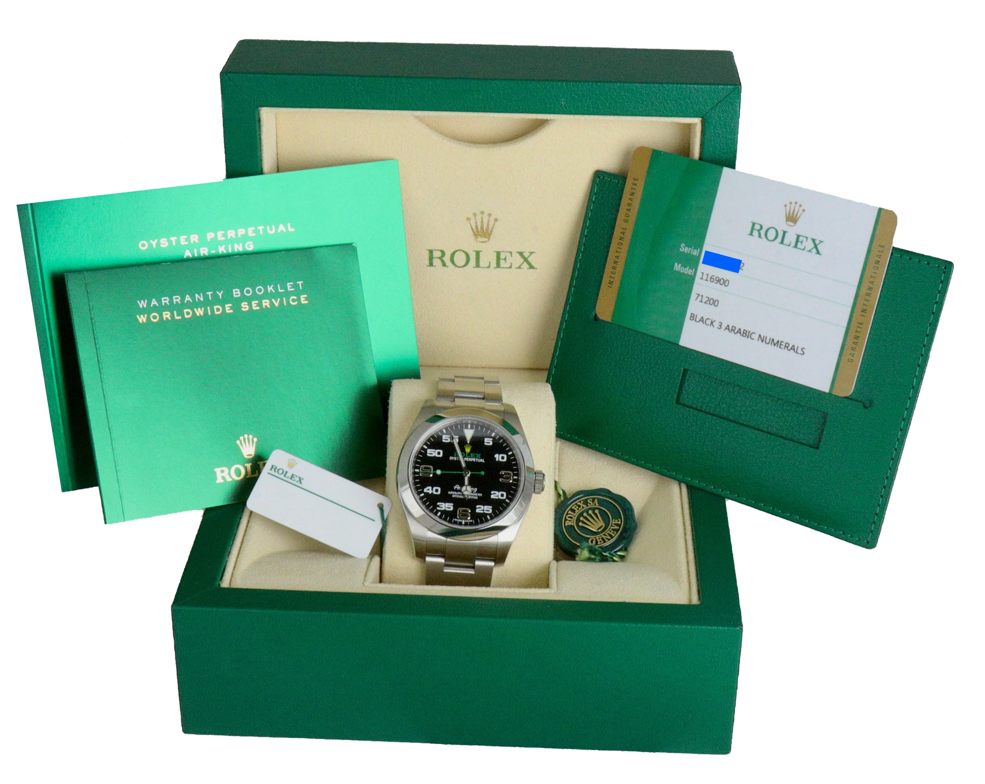 BRAND NEW 2020 Rolex Air-King 40mm Green Yellow Black Arabic Stainless 116900