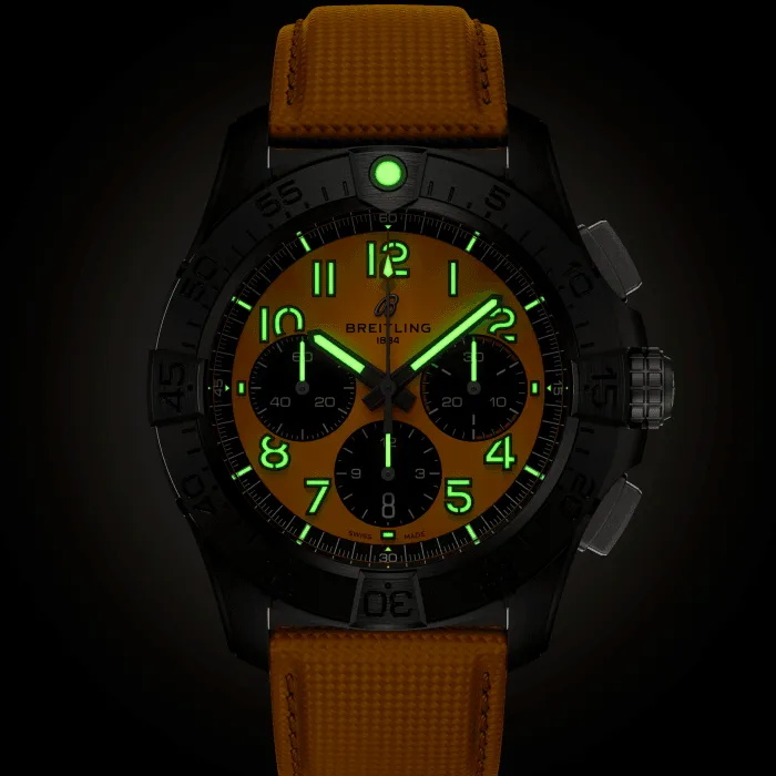 Breitling Avenger B01 Chronograph 44mm Night Mission Watch with Yellow Dial