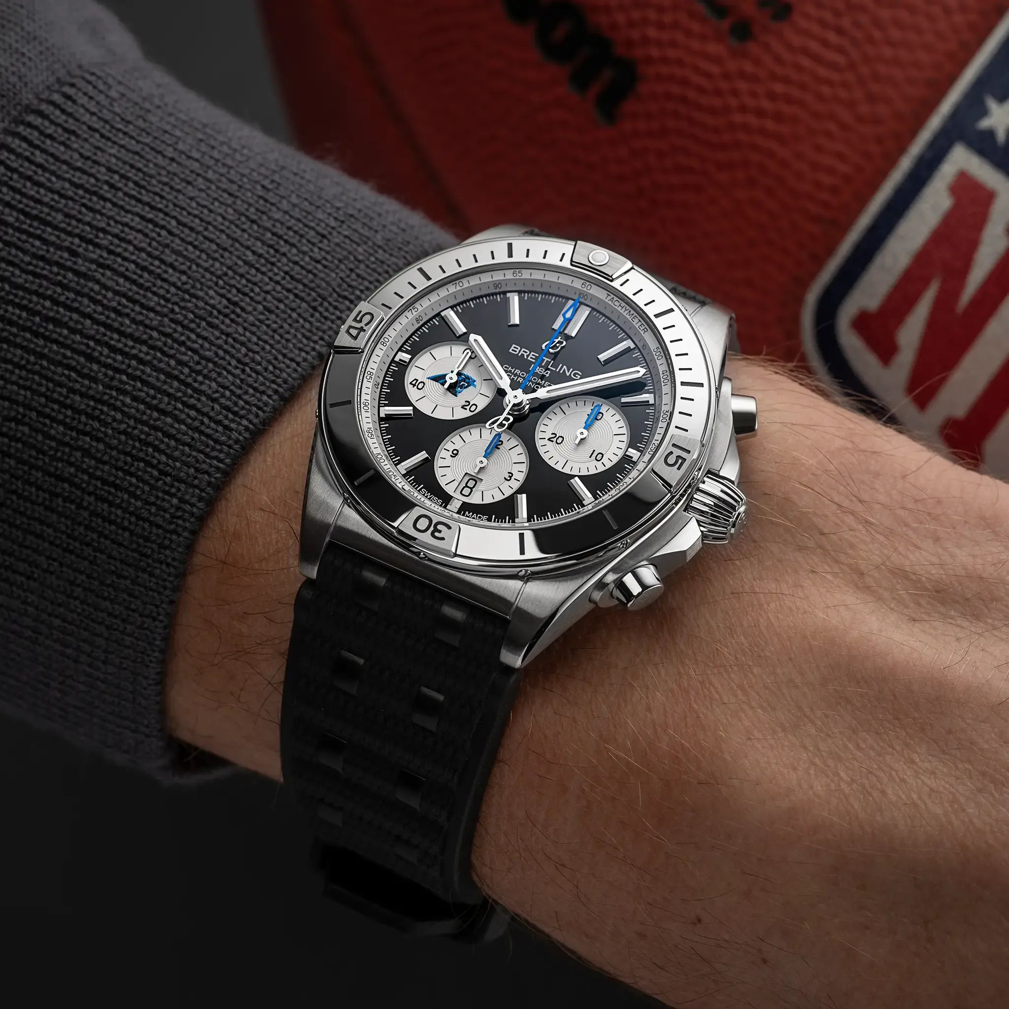 Breitling Chronomat B01 42 NFL Carolina Panthers Edition with Rubber Strap