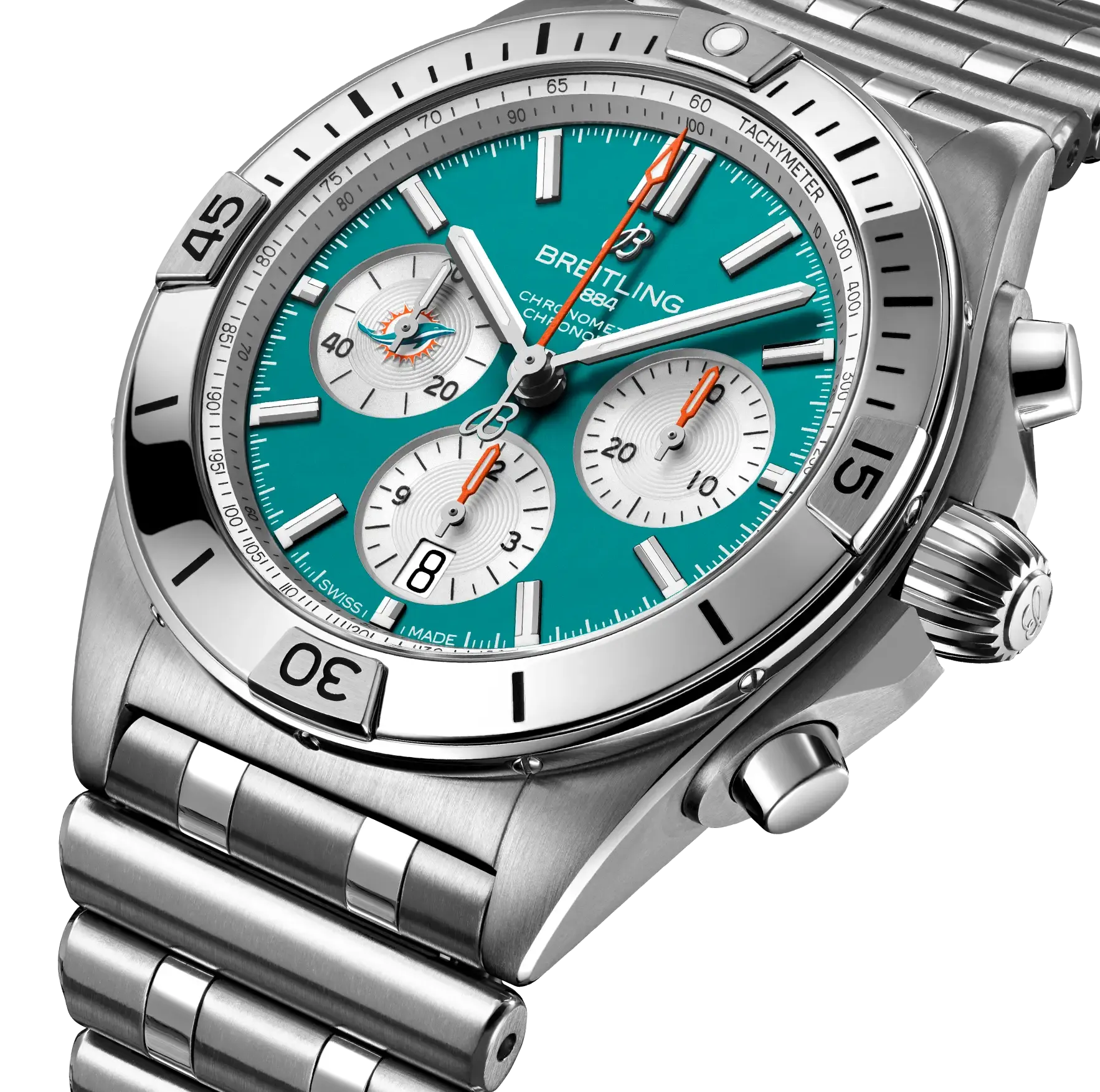 Breitling Chronomat B01 42 NFL Miami Dolphins Edition with Stainless Steel Bracelet