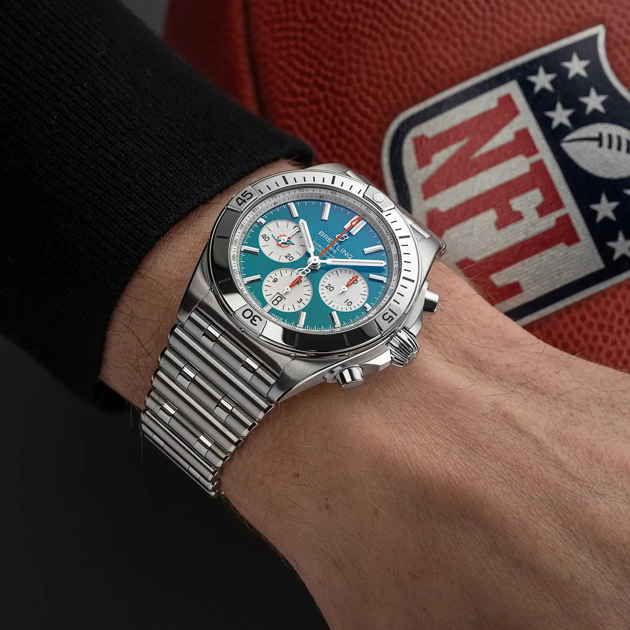 Breitling Chronomat B01 42 NFL Miami Dolphins Edition with Stainless Steel Bracelet