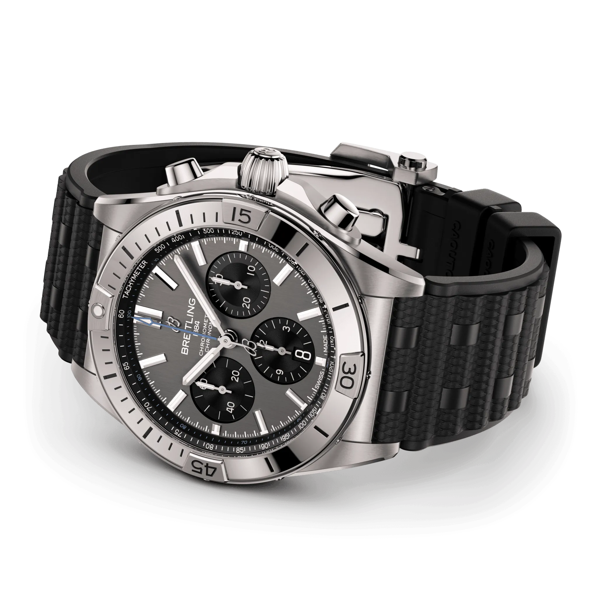 Breitling Chronomat B01 42 Watch with Black Rubber Rouleaux Strap