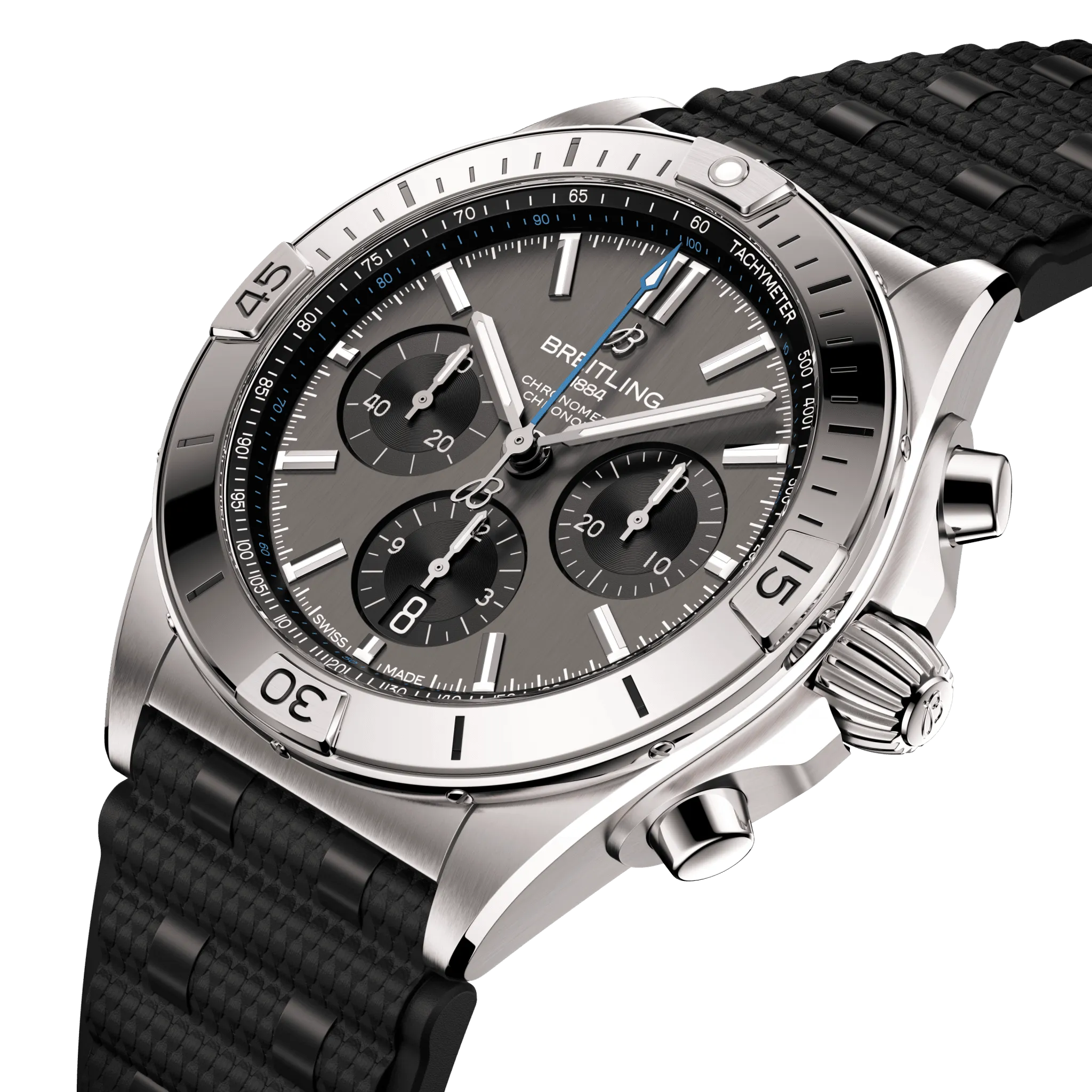 Breitling Chronomat B01 42 Watch with Black Rubber Rouleaux Strap