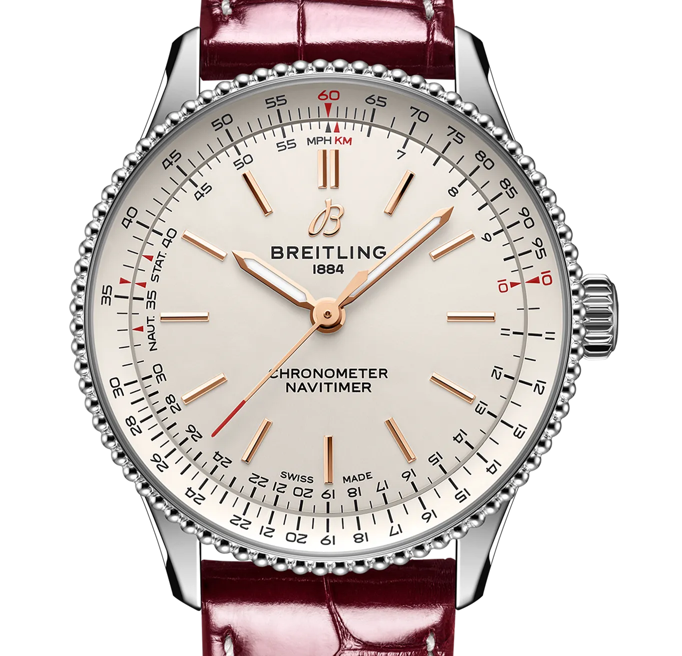 Breitling Navitimer Automatic 36mm Watch with Burgundy Leather Strap