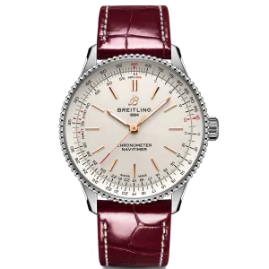 Breitling Navitimer Automatic 36mm Watch with Burgundy Leather Strap
