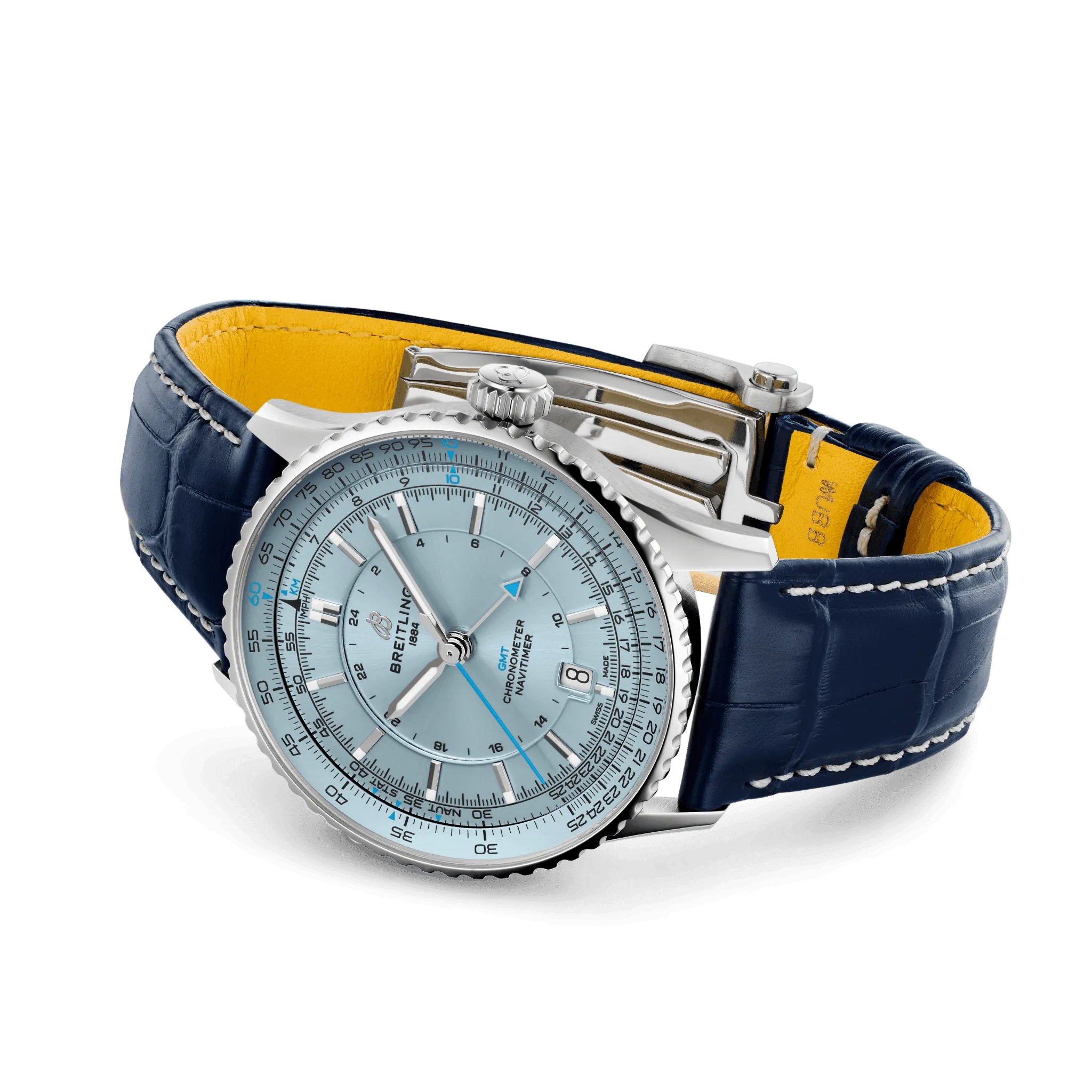 Breitling Navitimer Automatic GMT 41 Watch with Navy Leather Strap