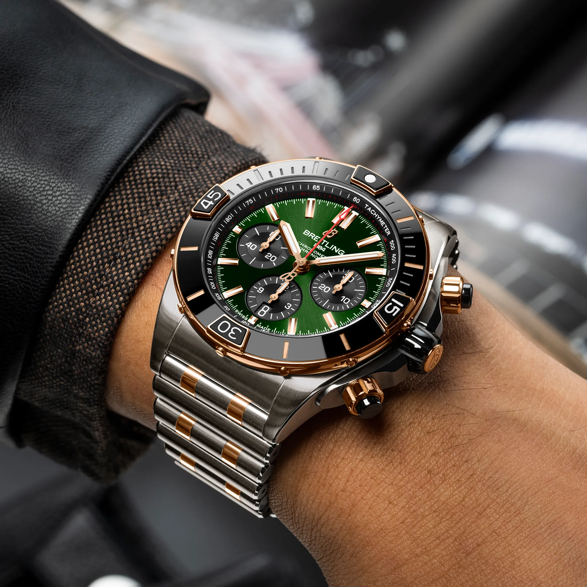Breitling Super Chronomat B01 44 Watch with Green Dial