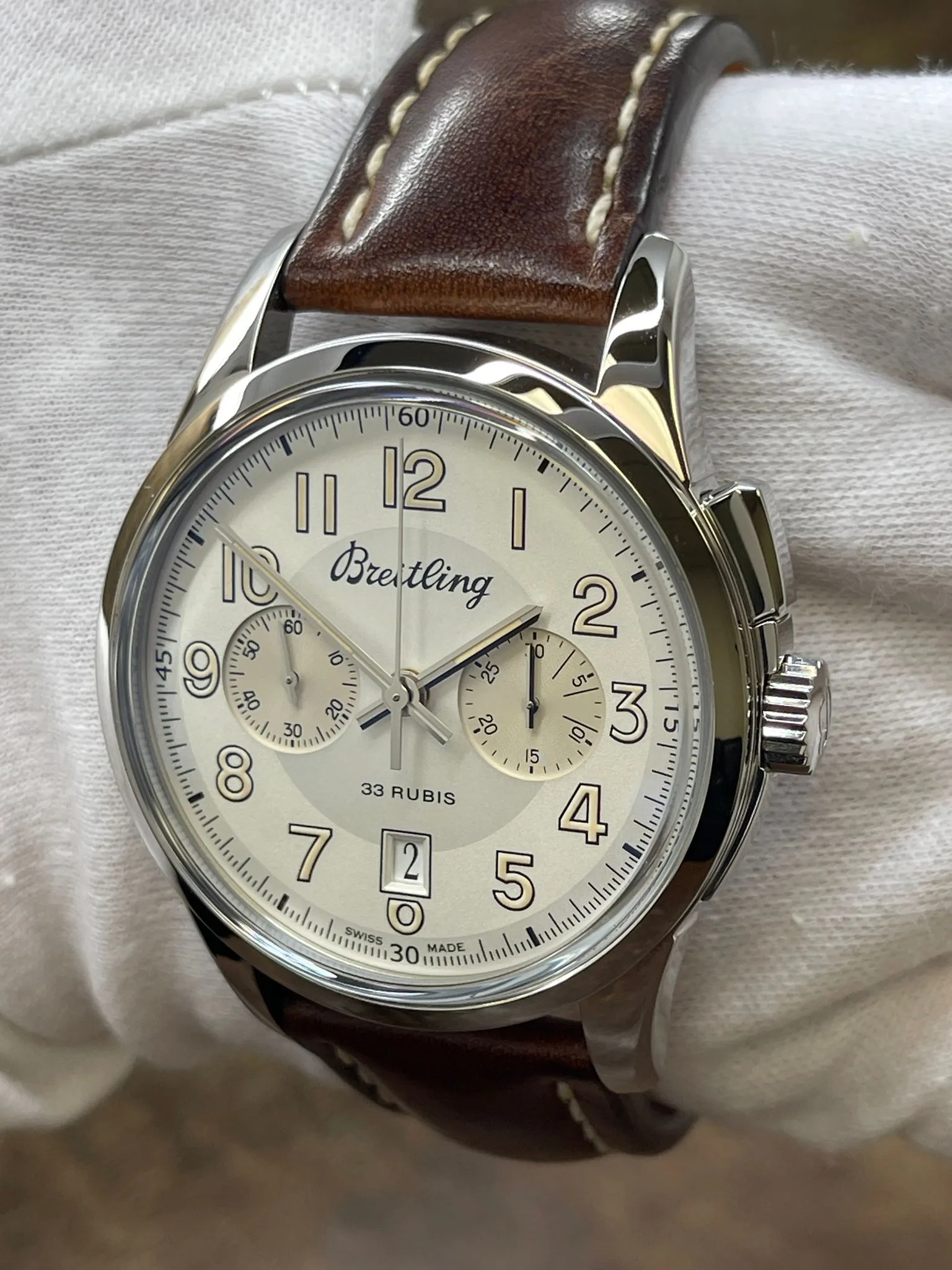 Breitling Transocean Chronograph 1915 AB1411 Silver Dial Manual Wind Men's Watch