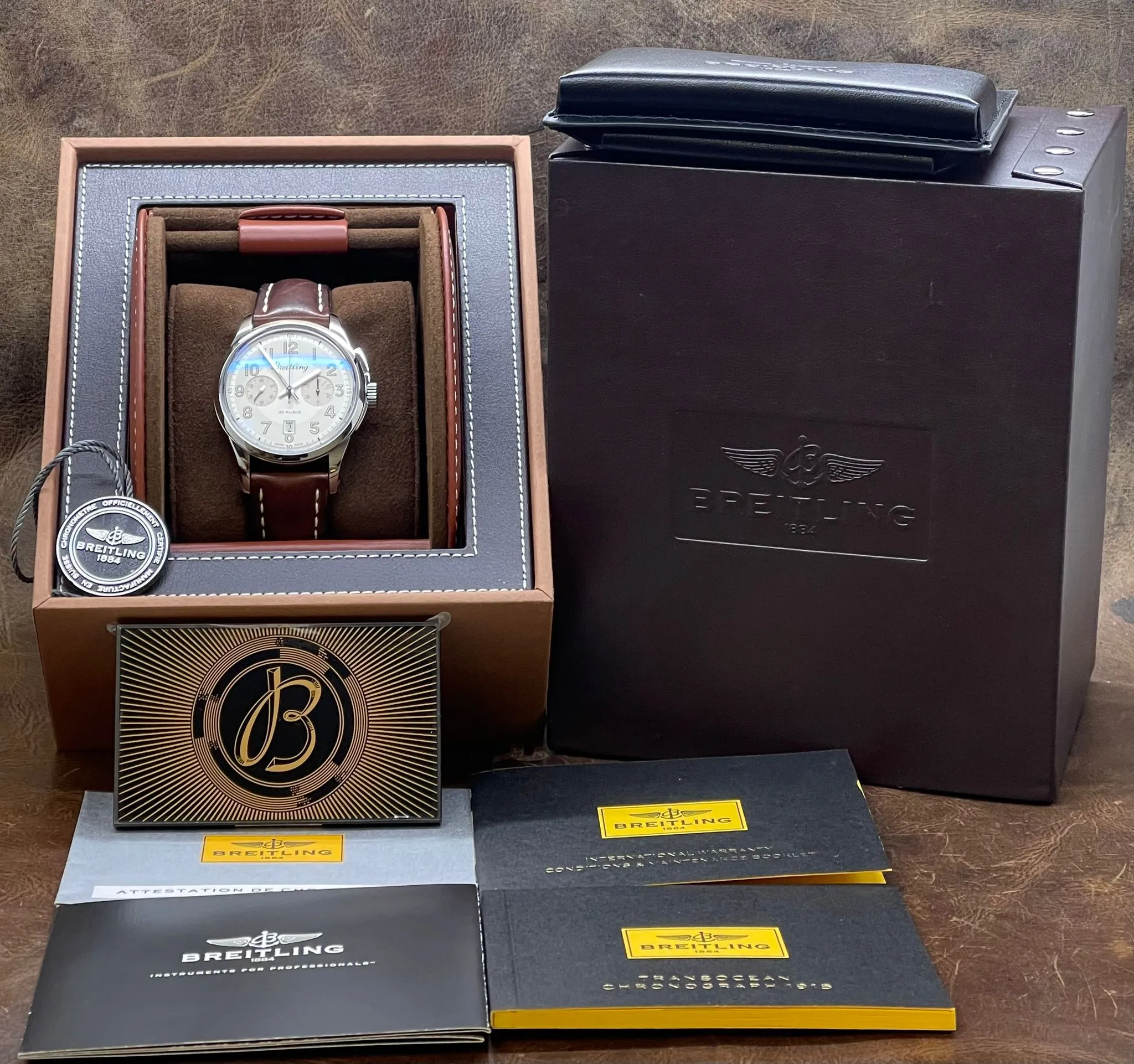 Breitling Transocean Chronograph 1915 AB1411 Silver Dial Manual Wind Men's Watch
