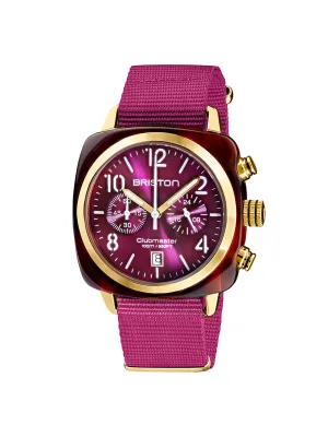 Briston Clubmaster Classic Acetate Chronograph Cardinal Grape Sunray Dial Yellow Gold 42mm
