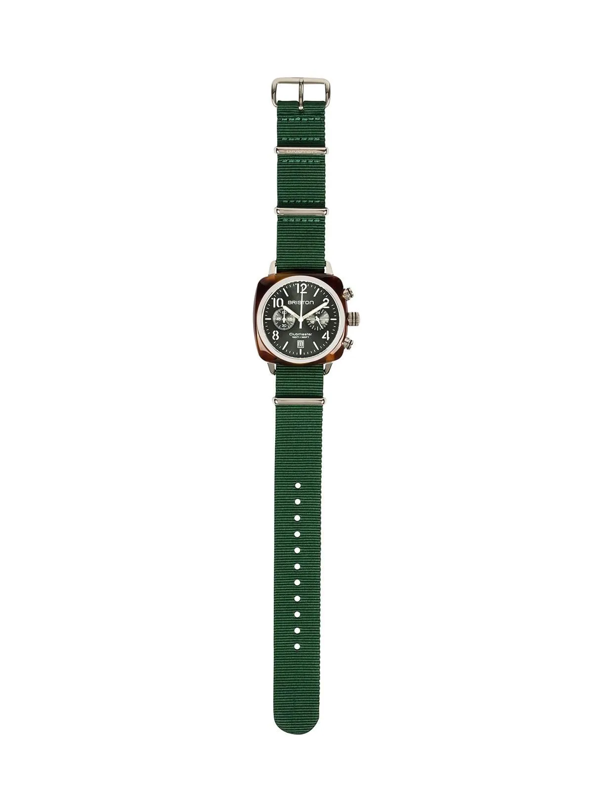 Briston Clubmaster Classic Acetate Chronograph Tortoise Shell British Green Sunray Dial 40mm