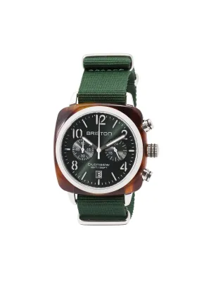 Briston Clubmaster Classic Acetate Chronograph Tortoise Shell British Green Sunray Dial 40mm