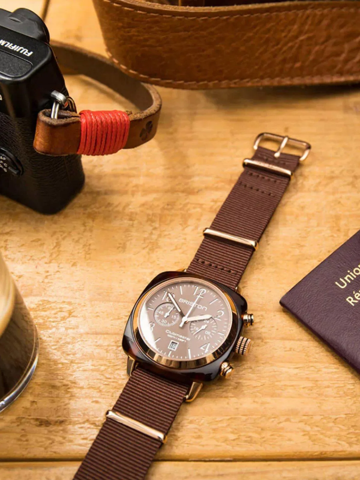 Briston Clubmaster Classic Terracota Acetate Chronograph Yellow Gold Chocolate Matt Powder 40mm
