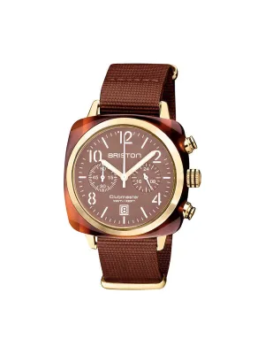 Briston Clubmaster Classic Terracota Acetate Chronograph Yellow Gold Chocolate Matt Powder 40mm