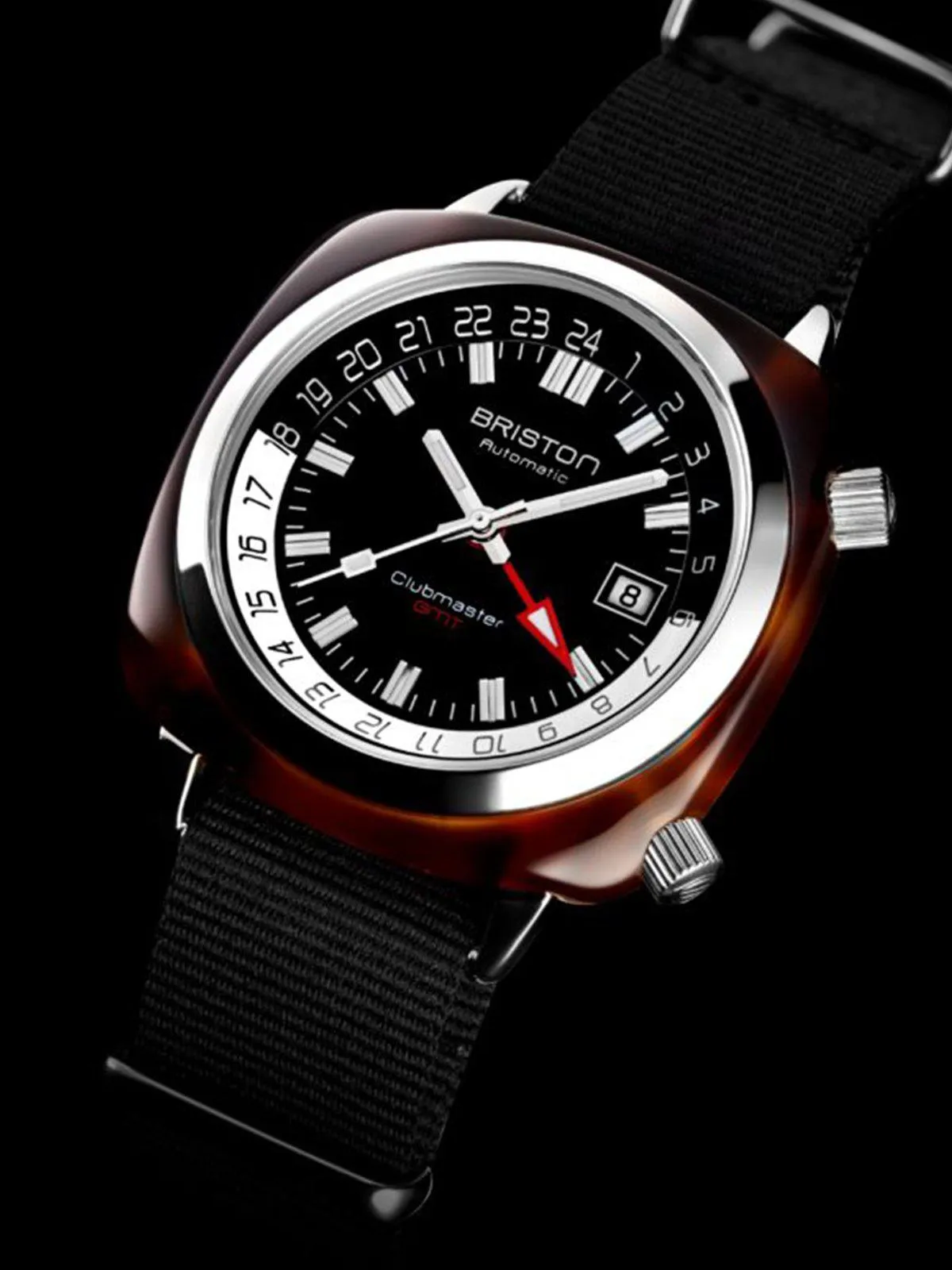 Briston Clubmaster GMT Traveler HMS Automatic Acetate Black Dial Black Nato Strap 42mm