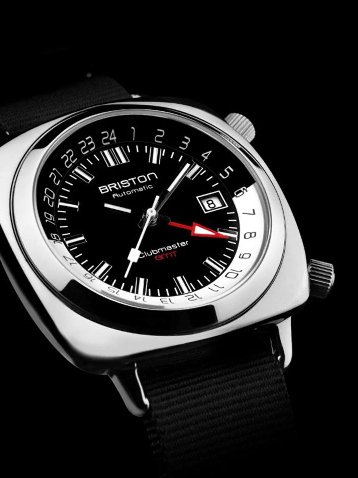 Briston Clubmaster GMT Traveler HMS Automatic Steel Black Dial Black Nato Strap 42mm