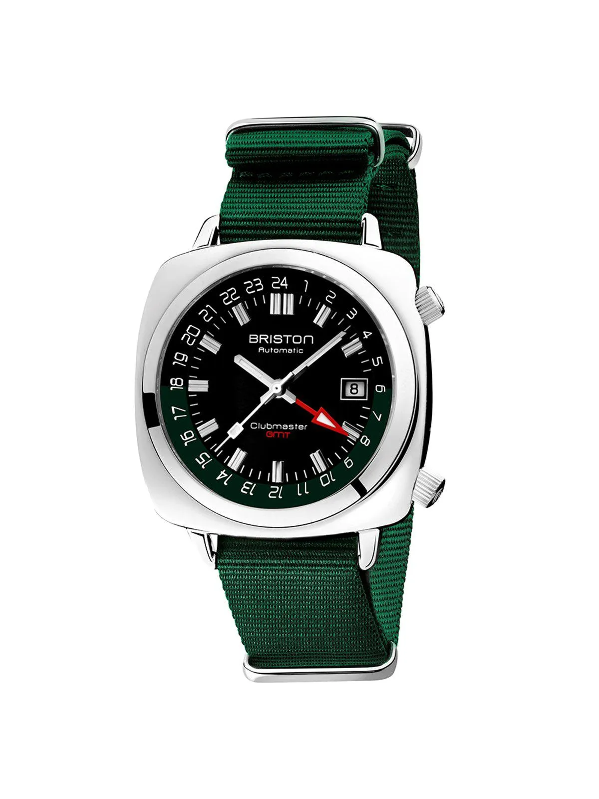 Briston Clubmaster GMT Traveler HMS Automatic Steel Black Dial British Green Nato Strap 42mm