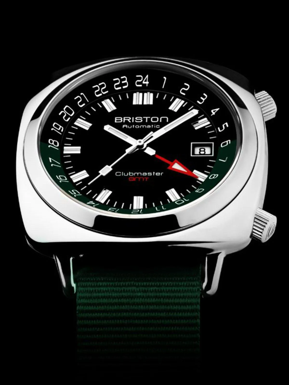 Briston Clubmaster GMT Traveler HMS Automatic Steel Black Dial British Green Nato Strap 42mm