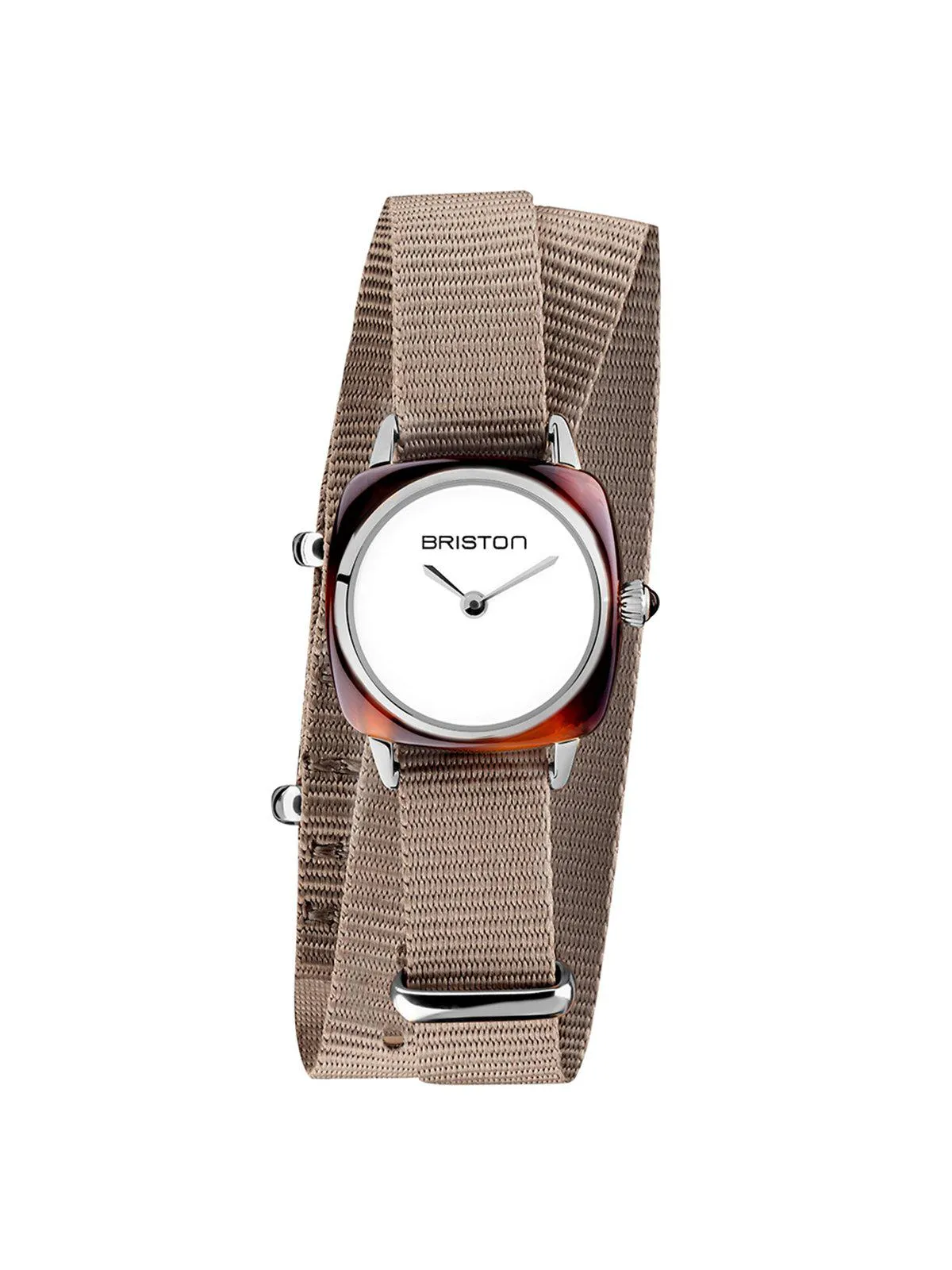Briston Clubmaster Lady Acetate HM Tortoise Shell White Dial Taupe Double Tour Nato Strap 24mm