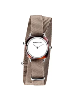 Briston Clubmaster Lady Acetate HM Tortoise Shell White Dial Taupe Double Tour Nato Strap 24mm