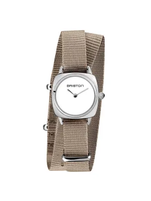 Briston Clubmaster Lady Steel HM White Dial Taupe Double Tour Nato Strap 24mm