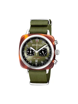 Briston Clubmaster Sport Acetate Chronograph Olive Sunray Dial 42mm