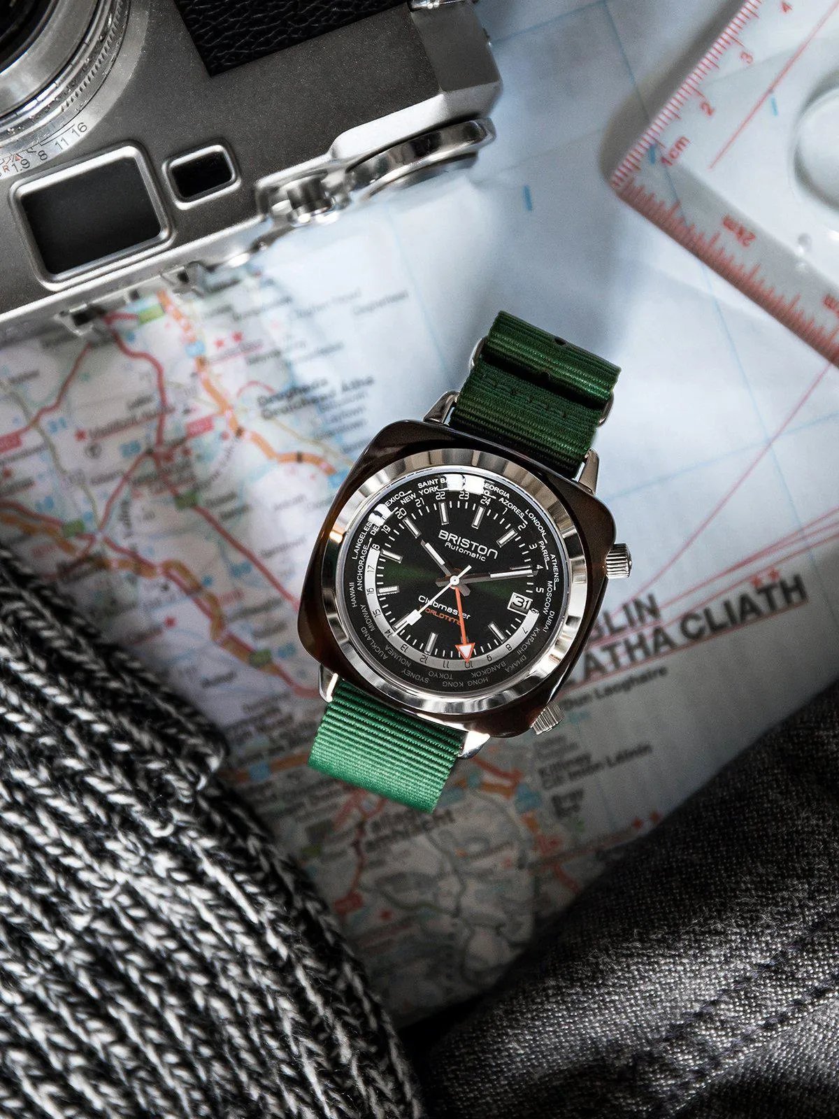 Briston Clubmaster Traveler Worldtime Automatic British Green Sunray 42mm
