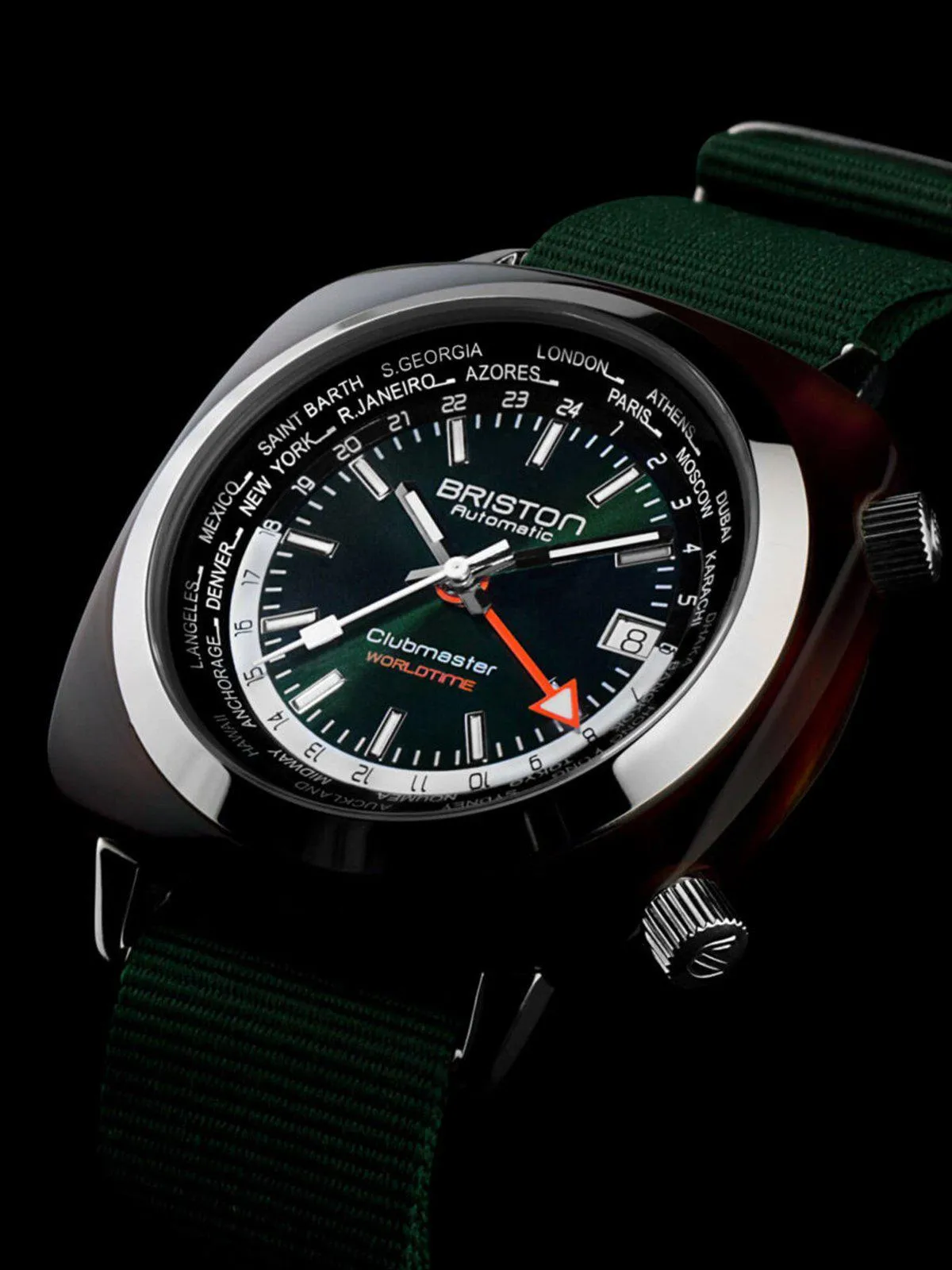 Briston Clubmaster Traveler Worldtime Automatic British Green Sunray 42mm