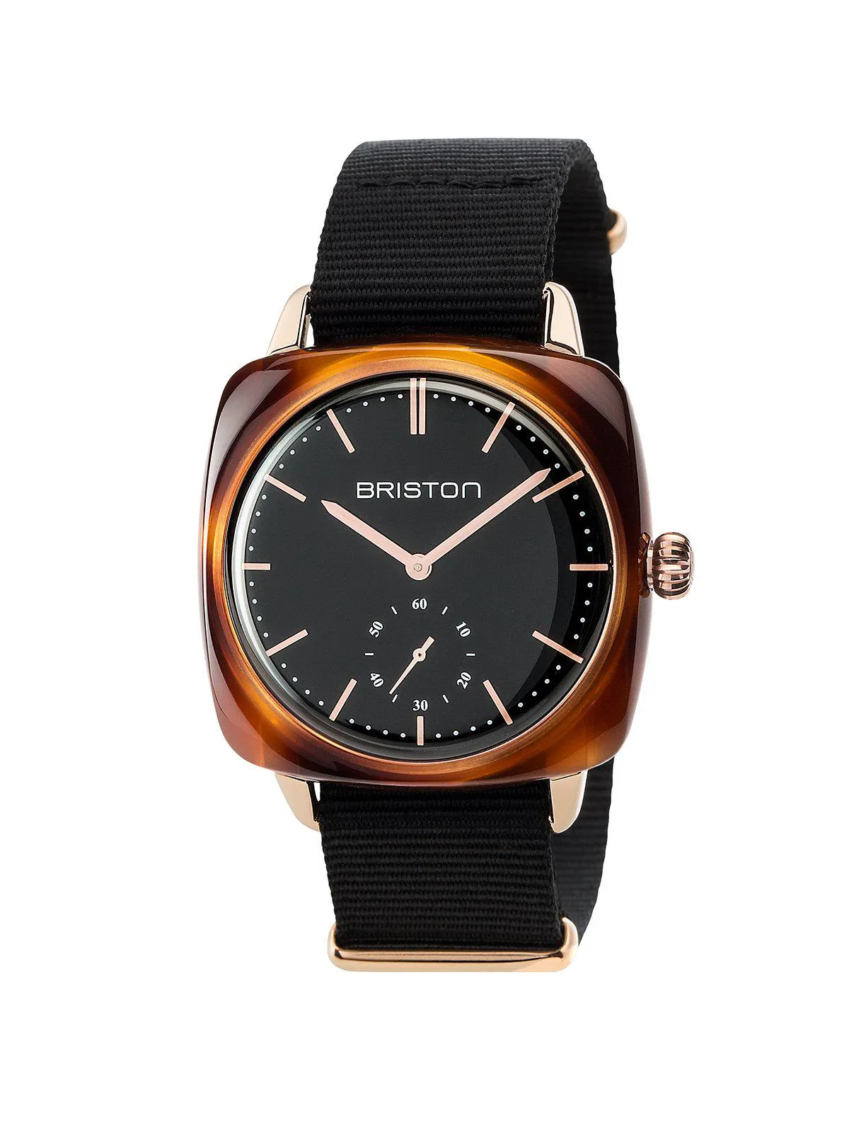 Briston Clubmaster Vintage Acetate Small Second Gold Black Dial And Rose Gold NATO 40mm
