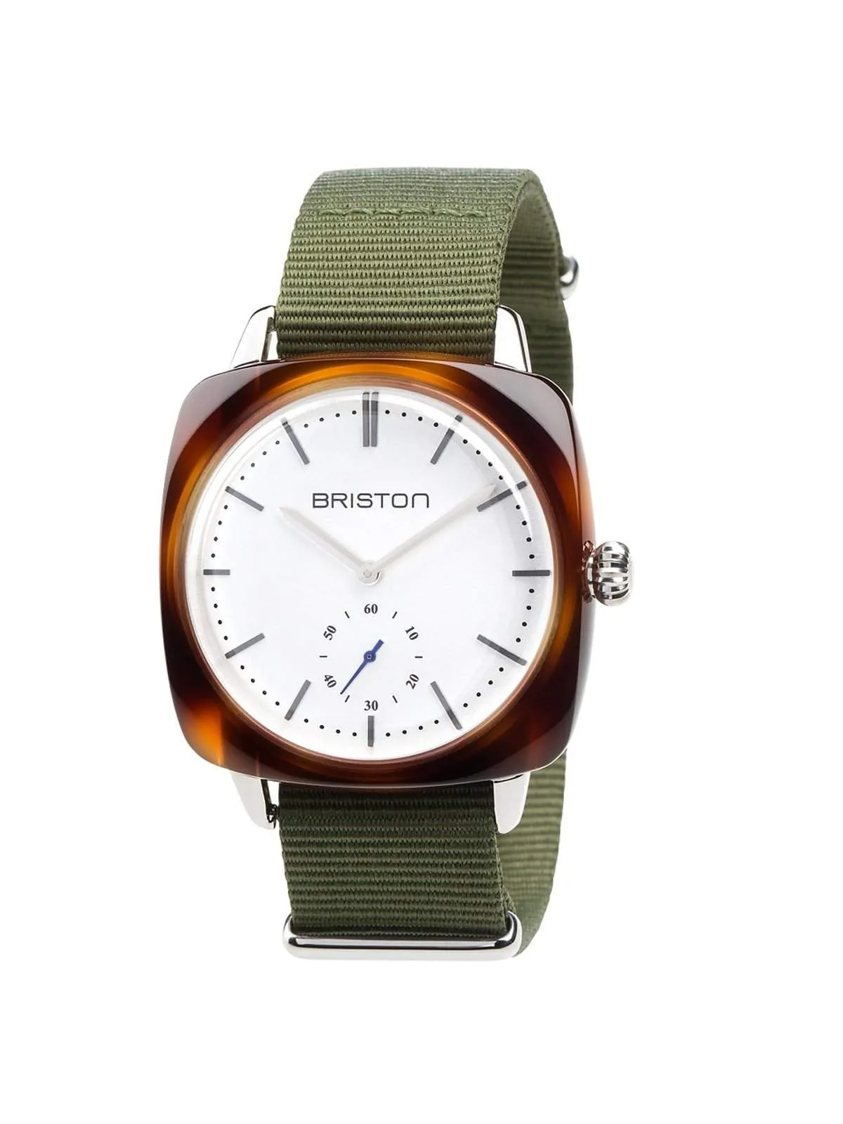 Briston Clubmaster Vintage Acetate Small Second White Dial Green Army Nato Strap 40mm