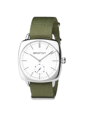Briston Clubmaster Vintage Steel Small Second White Dial Green Army Nato Strap 40mm