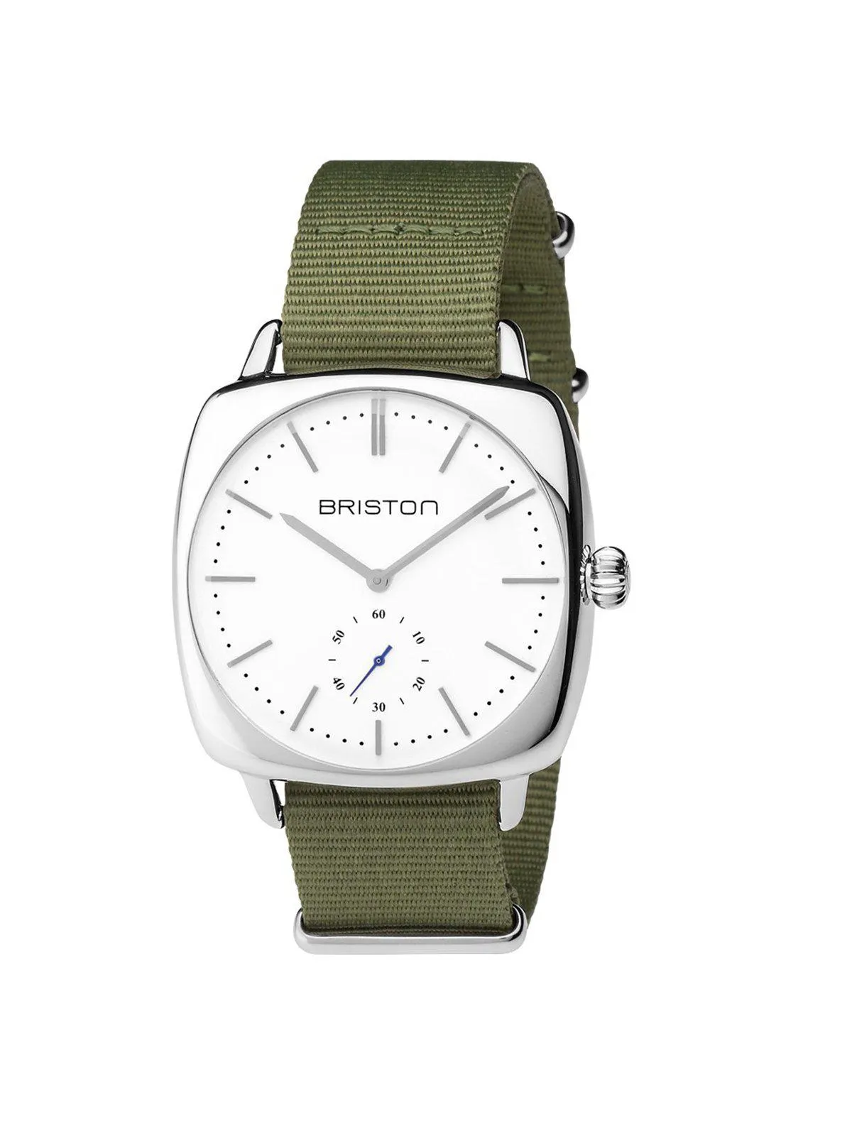 Briston Clubmaster Vintage Steel Small Second White Dial Green Army Nato Strap 40mm