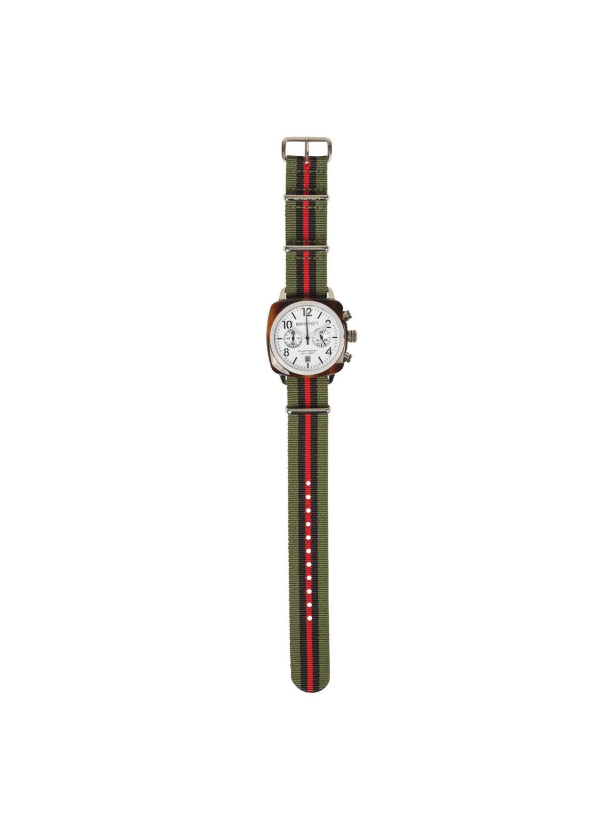 Briston Nato Strap Green Black Red Stripes Polished Steel 20mm