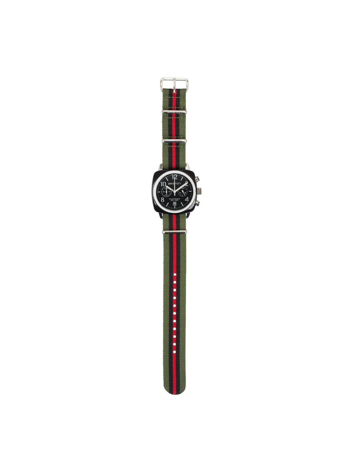 Briston Nato Strap Green Black Red Stripes Polished Steel 20mm