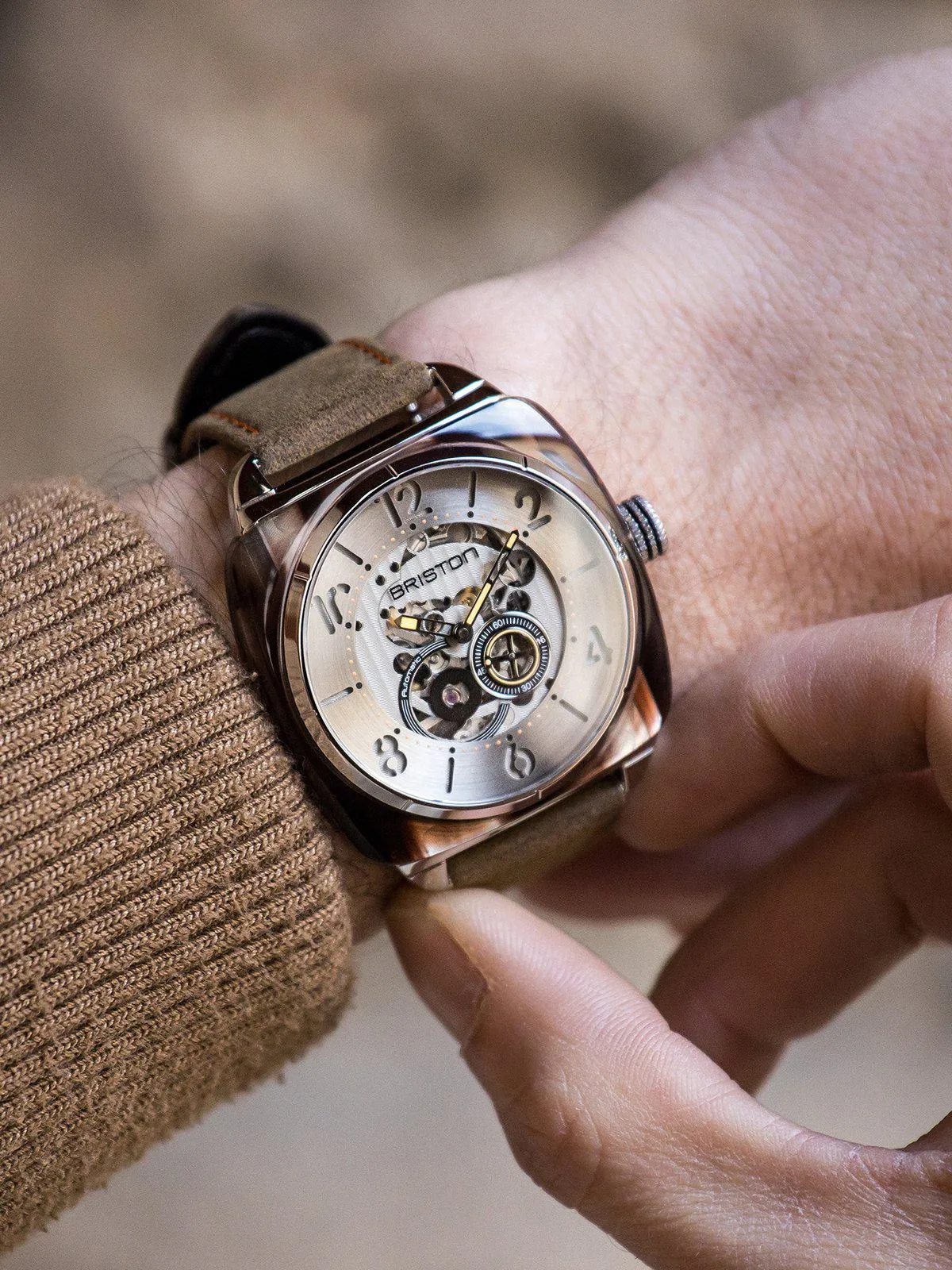 Briston Streamliner Skeleton Automatic Acetate HMS Brown / Silver 42mm