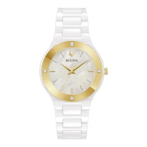 Bulova Millennia Ladies White Tone Diamond and Mother of Pearl Dial Ceramic Watch