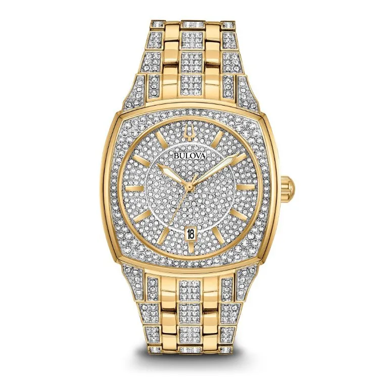Bulova Phantom Mens Gold Tone Crystal Watch