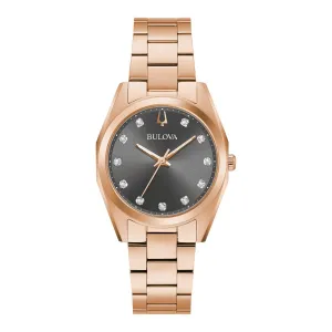 Bulova Surveyor Classic Ladies Rose Tone Diamond and Grey Dial Watch
