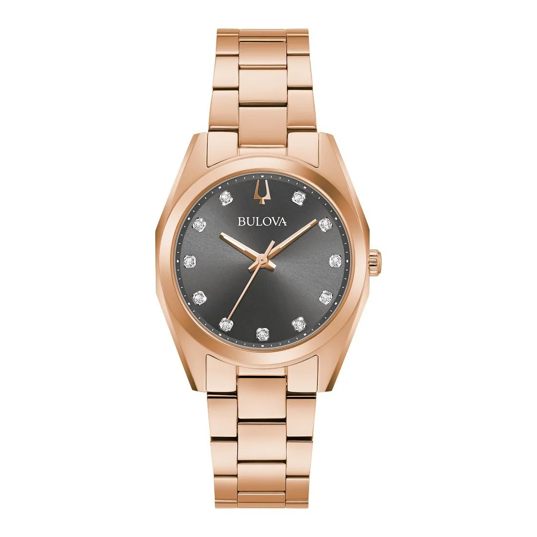 Bulova Surveyor Classic Ladies Rose Tone Diamond and Grey Dial Watch