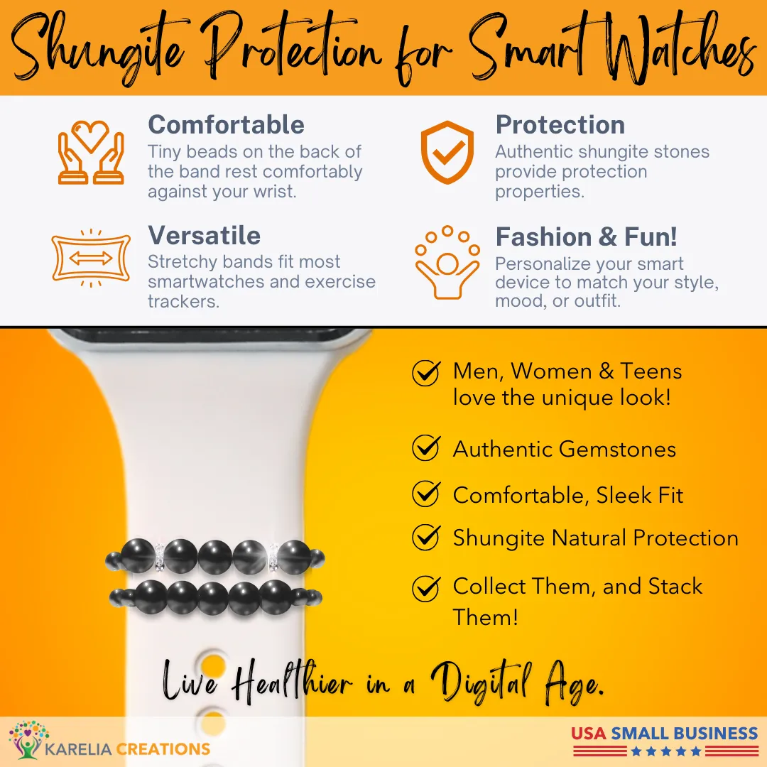 Bundle: All Shungite PLUS Austrian Crystal Protection Band for Watches | Apple iWatch Galaxy Smartwatch Decor Charms Loops